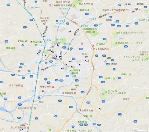図－2　分析対象の施設（熊本市内）