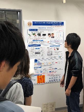 大学院生が学部生に研究室について説明している様子