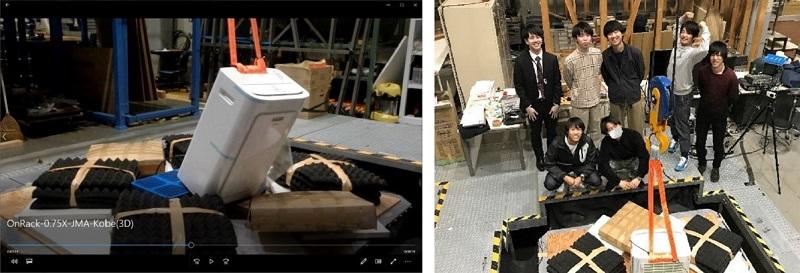 写真-1 予備実験の様子と学生メンバー(2020年4月)
