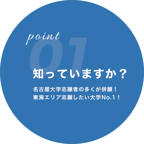 point01 知っていますか？名古屋大学志願者の多くが併願！
東海エリア志願したい大学No.1！