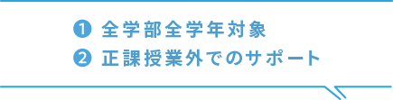 １、全学部全学年対象 / ２、正課授業外でのサポート