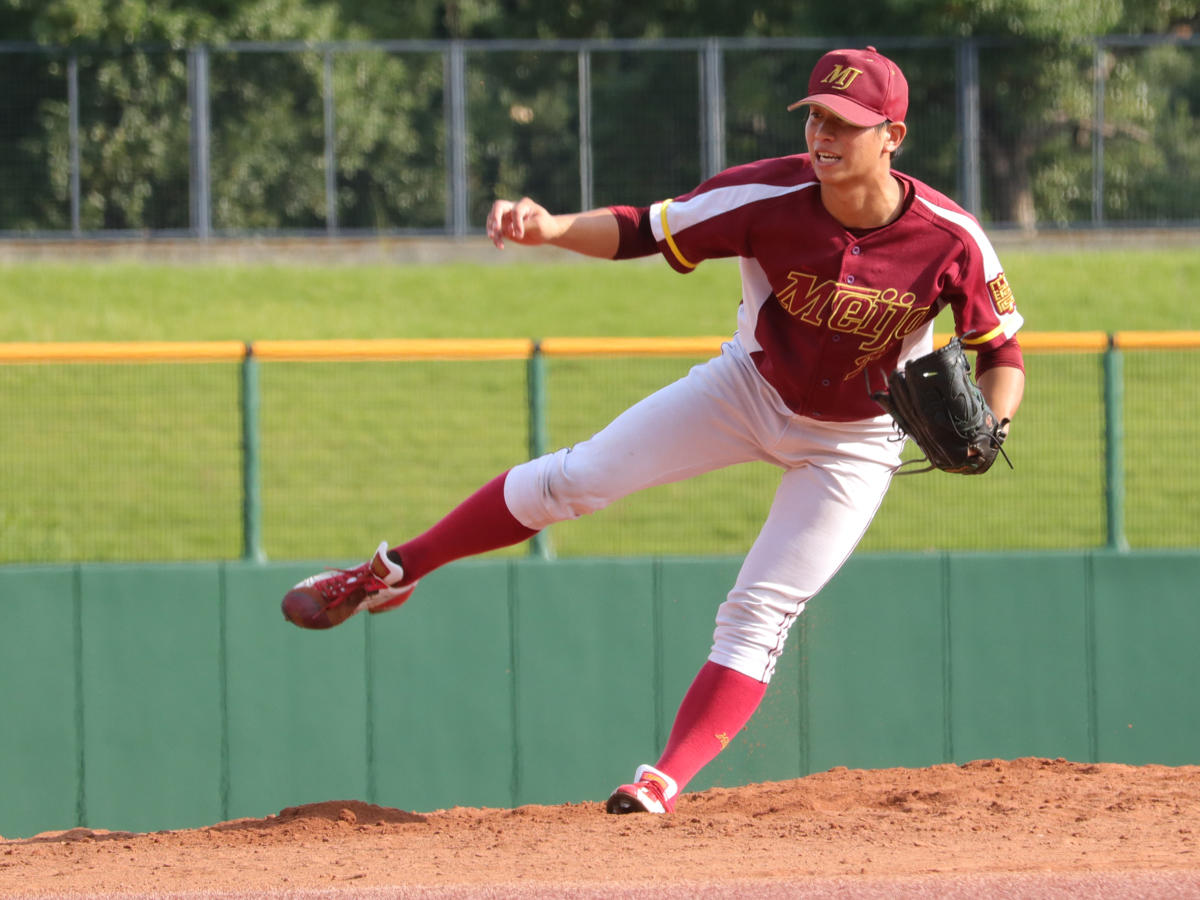 対中京大学2戦とも無失点で抑えた宮津聖矢投手（法学部法学科4年）