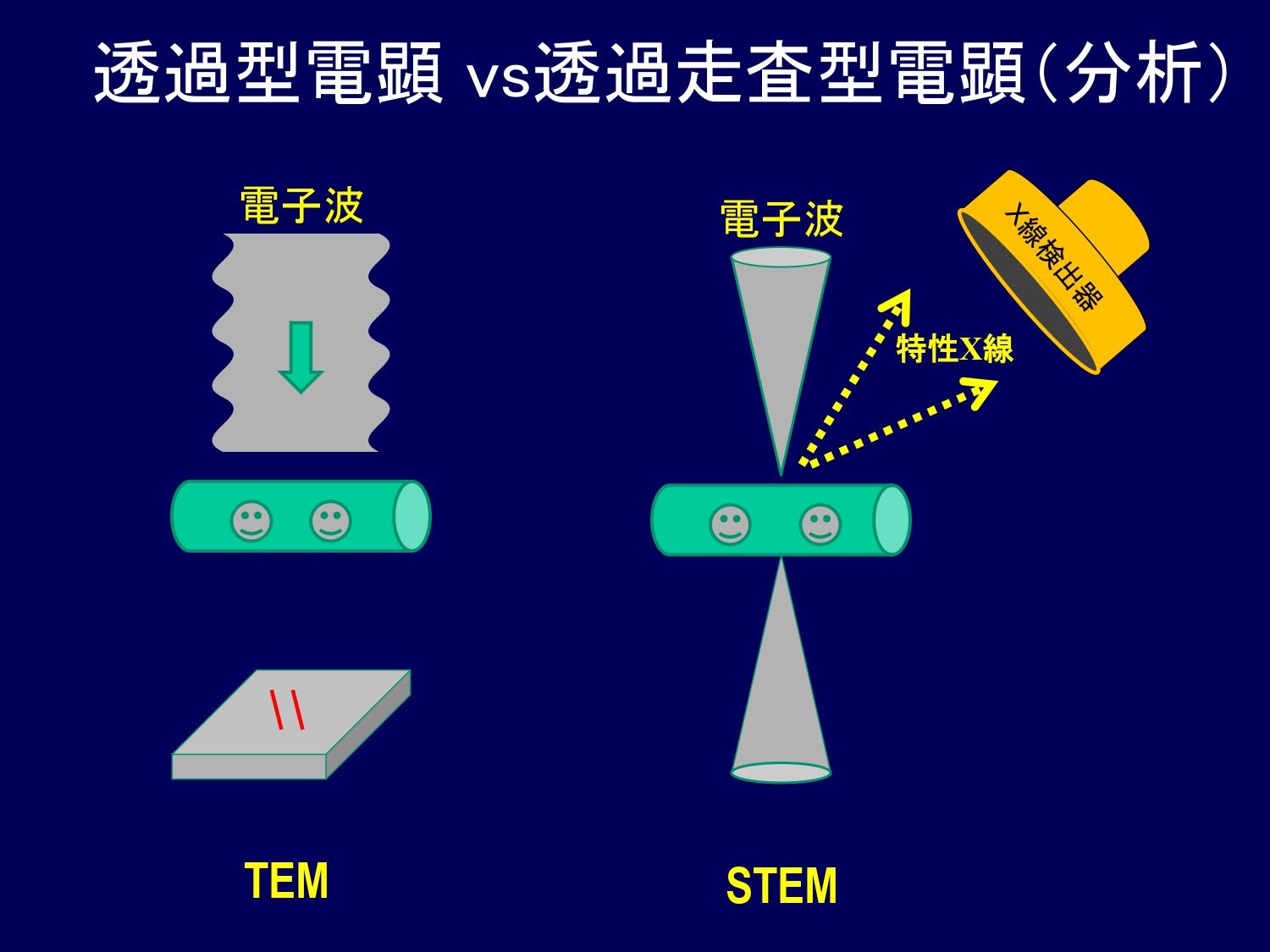 高性能走査型透過電子顕微鏡（STEM）の仕組み図