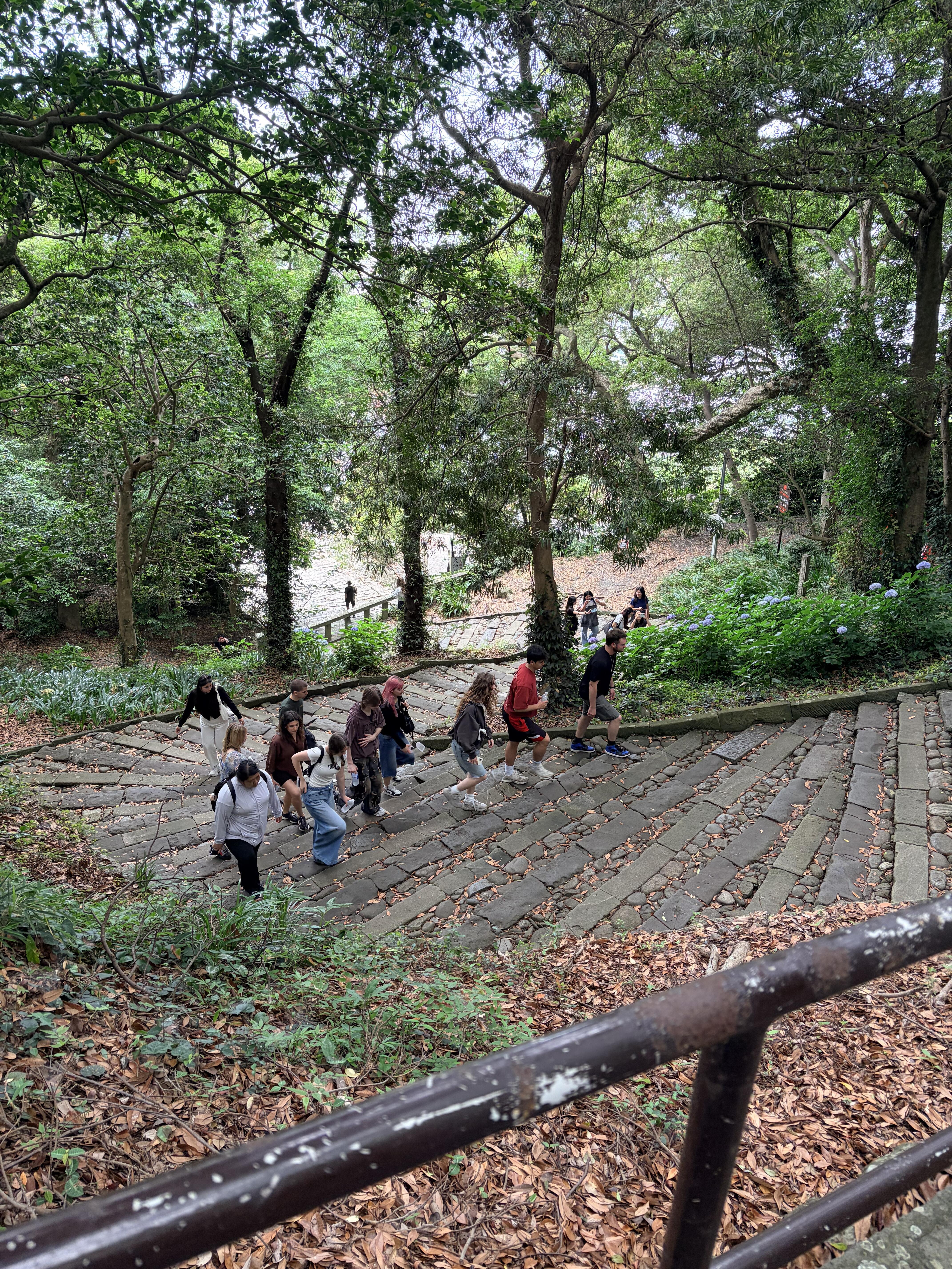 久能山東照宮の石段を上る参加者たち