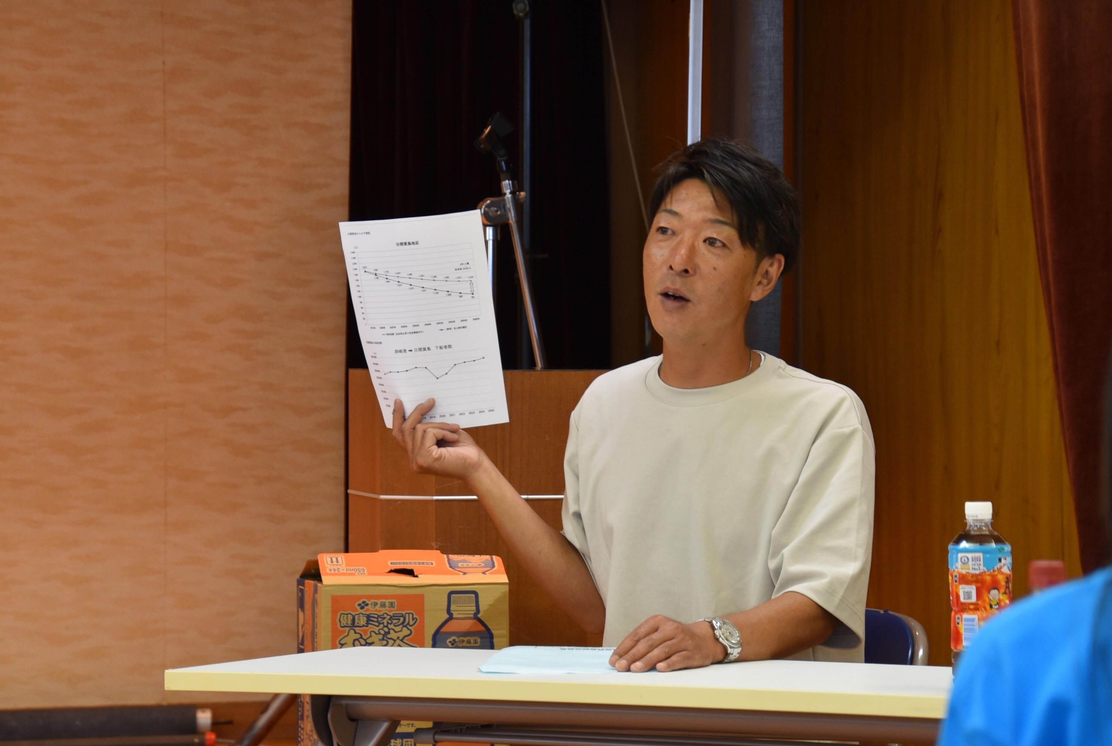 日間賀島の観光の現状などを説明する観光協会の宮地副会長